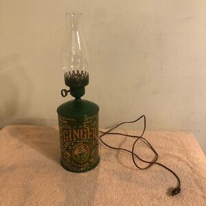 Vintage MCM Tin Cylinder Lamp With Glass Globe Ginger Jamaica Ship RARE WORKS